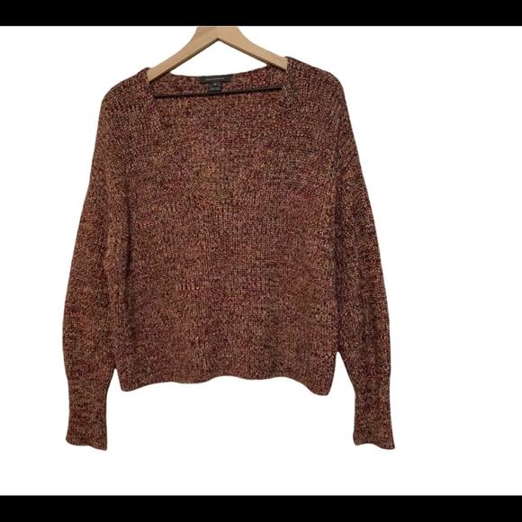 French Connection Millie Mozart Ribbed V-neck 100% Cotton Sweater Oversized Sz M - Picture 2 of 7